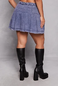 Womens Plus Size High Waisted Pleated Mini Skirt, Blue, Size 2X