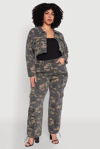 Plus Camo Denim Cargo Joggers