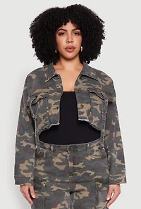 Plus Camouflage Cropped Cargo Jacket