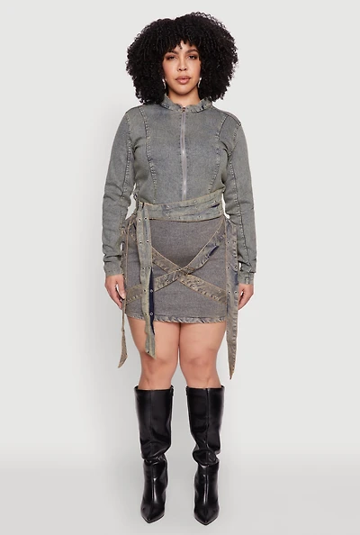 Plus Mineral Wash Buckle Strap Mini Skirt