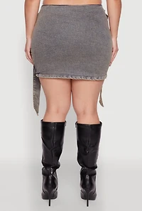 Womens Plus Size Mineral Wash Buckle Strap Mini Skirt, Blue, Size 2X
