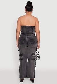 Womens Plus Size Daisy Acid Wash Denim Strapless Jumpsuit, Black, Size 1X