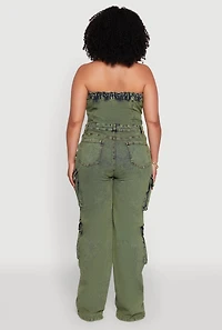 Womens Plus Daisy Acid Wash Denim Tube Utility Jumpsuit, 2X