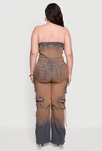 Womens Plus Size Button Front Denim Tube Jumpsuit, Multi, Size 1X