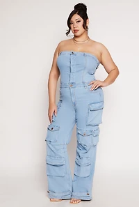 Plus Daisy Denim Strapless Utility Jumpsuit