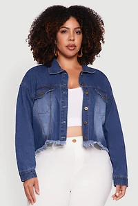 Womens Plus Denim Jacket with Heart Brush Stroke Design, Blue,