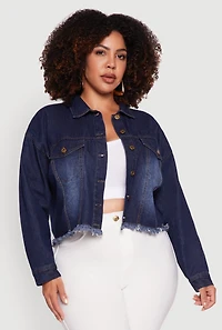 Womens Plus Denim Jacket with Heart Brush Stroke Design, Blue,