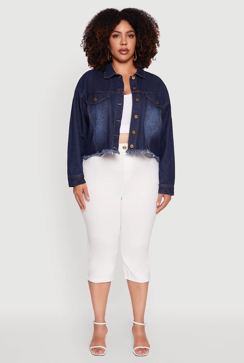 Womens Plus Size Denim Jacket with Heart Brush Stroke Design, Blue, Size 2X