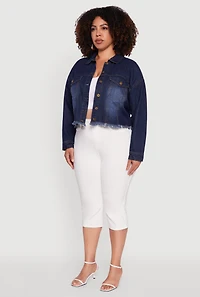 Womens Plus Denim Jacket with Heart Brush Stroke Design, Blue,