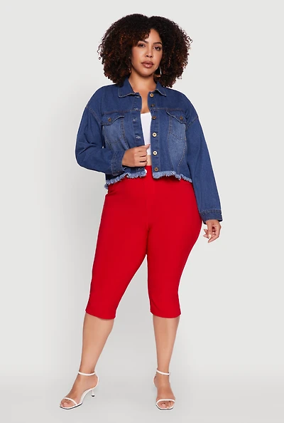 Womens Plus Frayed Hem XO Graphic Jean Jacket, Blue,