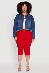 Womens Plus Size Frayed Hem XO Graphic Jean Jacket, Blue, Size 3X