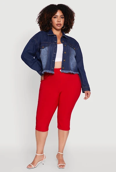 Womens Plus Frayed Hem XO Graphic Jean Jacket, Blue,