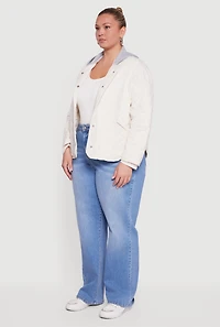 Womens Plus Size Snap Button Front Hooded Quilted Jacket, White, Size 2X