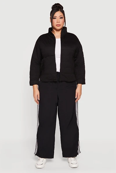 Womens Plus Mock Neck Zip Front Quilted Jacket,