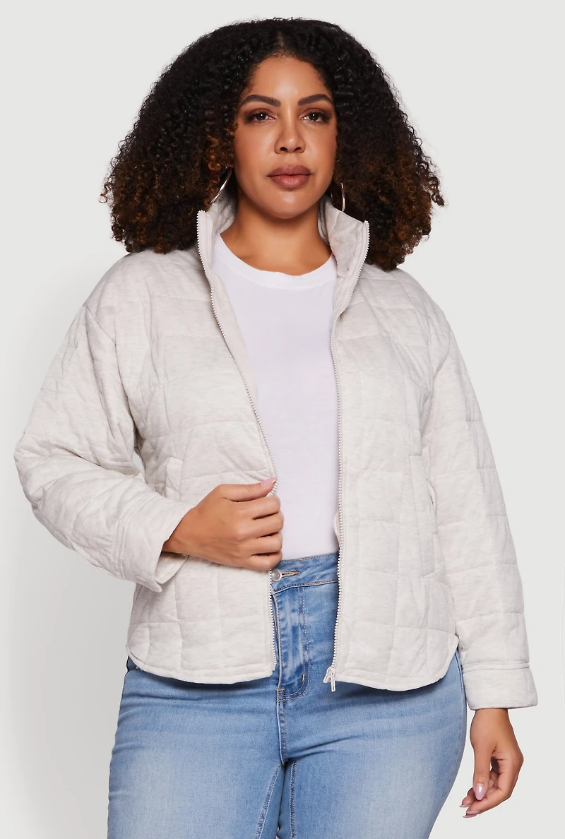 Plus Mock Neck Zip Front Quilted Jacket