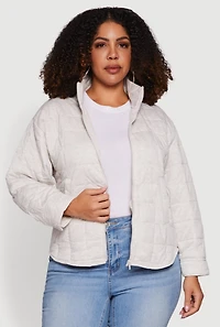 Plus Mock Neck Zip Front Quilted Jacket