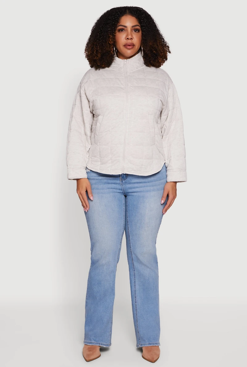 Plus Mock Neck Zip Front Quilted Jacket
