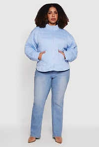 Womens Plus Mock Neck Zip Front Quilted Jacket,