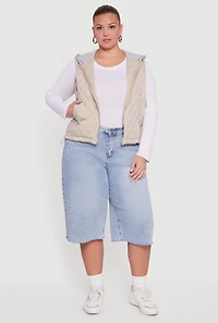 Plus Zip Front Hooded Quilted Vest