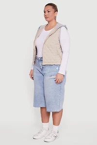 Plus Zip Front Hooded Quilted Vest