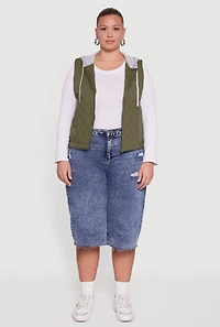 Plus Zip Front Hooded Quilted Vest