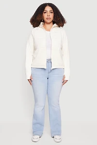 Plus Quilted Detail Zip Front Hooded Jacket with Thumb Holes