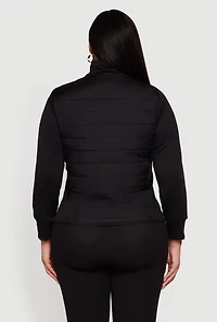 Womens Plus Size Long Sleeve Mock Neck Zip Front Puffer Jacket, Black, Size 4X