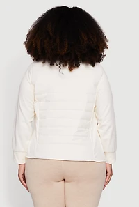 Womens Plus Size Long Sleeve Mock Neck Zip Front Puffer Jacket, White, Size 1X