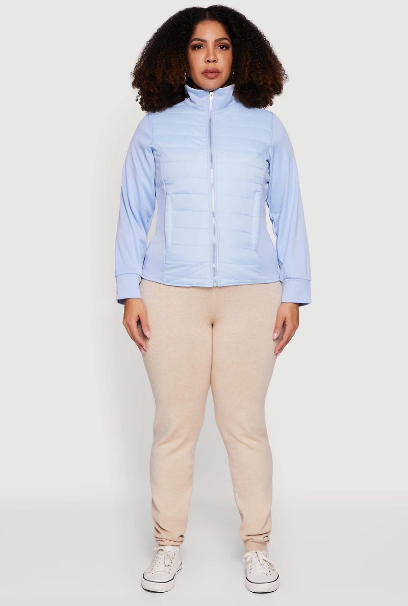 Plus Long Sleeve Mock Neck Zip Front Puffer Jacket