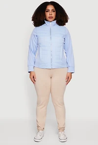 Plus Long Sleeve Mock Neck Zip Front Puffer Jacket