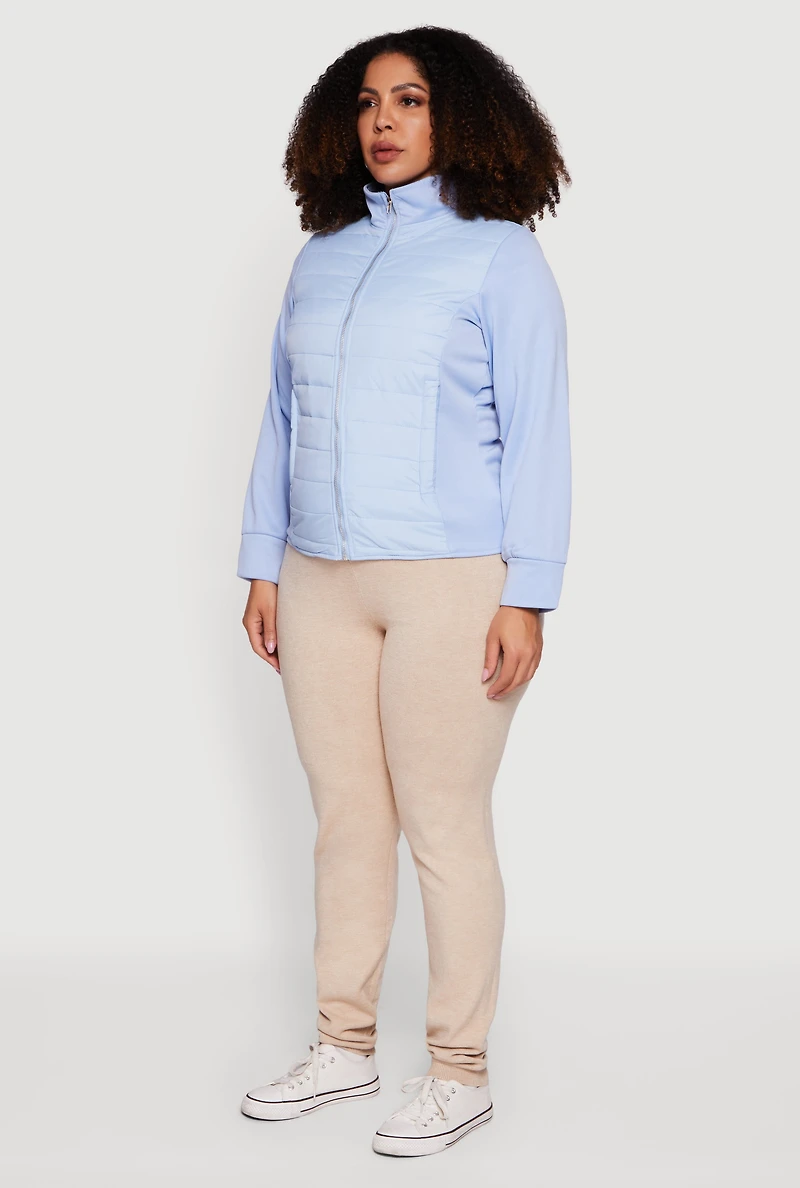 Plus Long Sleeve Mock Neck Zip Front Puffer Jacket