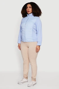 Plus Long Sleeve Mock Neck Zip Front Puffer Jacket