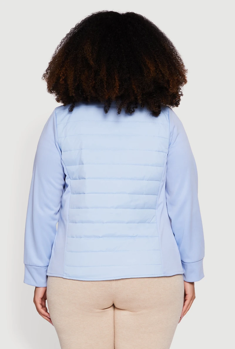 Plus Long Sleeve Mock Neck Zip Front Puffer Jacket