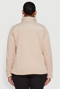 Womens Plus Mock Neck Zip Front Puffer Jacket, Beige,