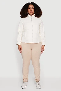 Plus Mock Neck Zip Front Puffer Jacket