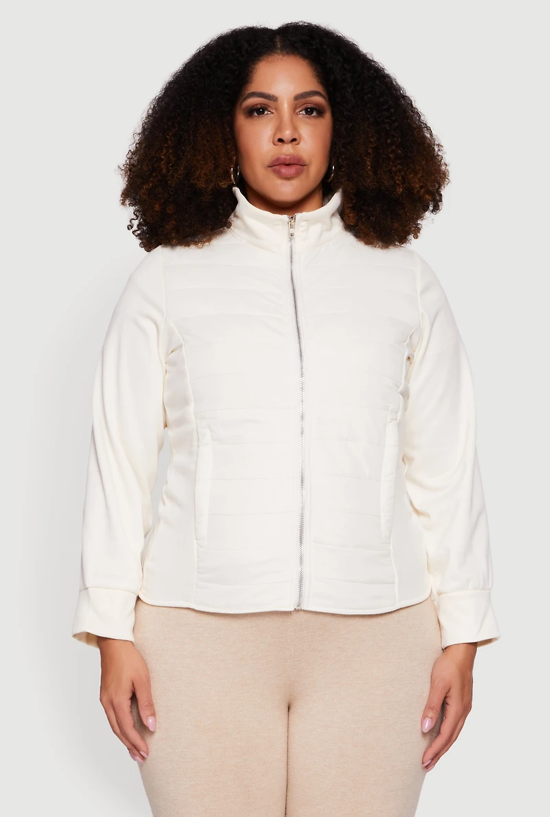Plus Mock Neck Zip Front Puffer Jacket
