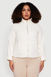 Plus Mock Neck Zip Front Puffer Jacket