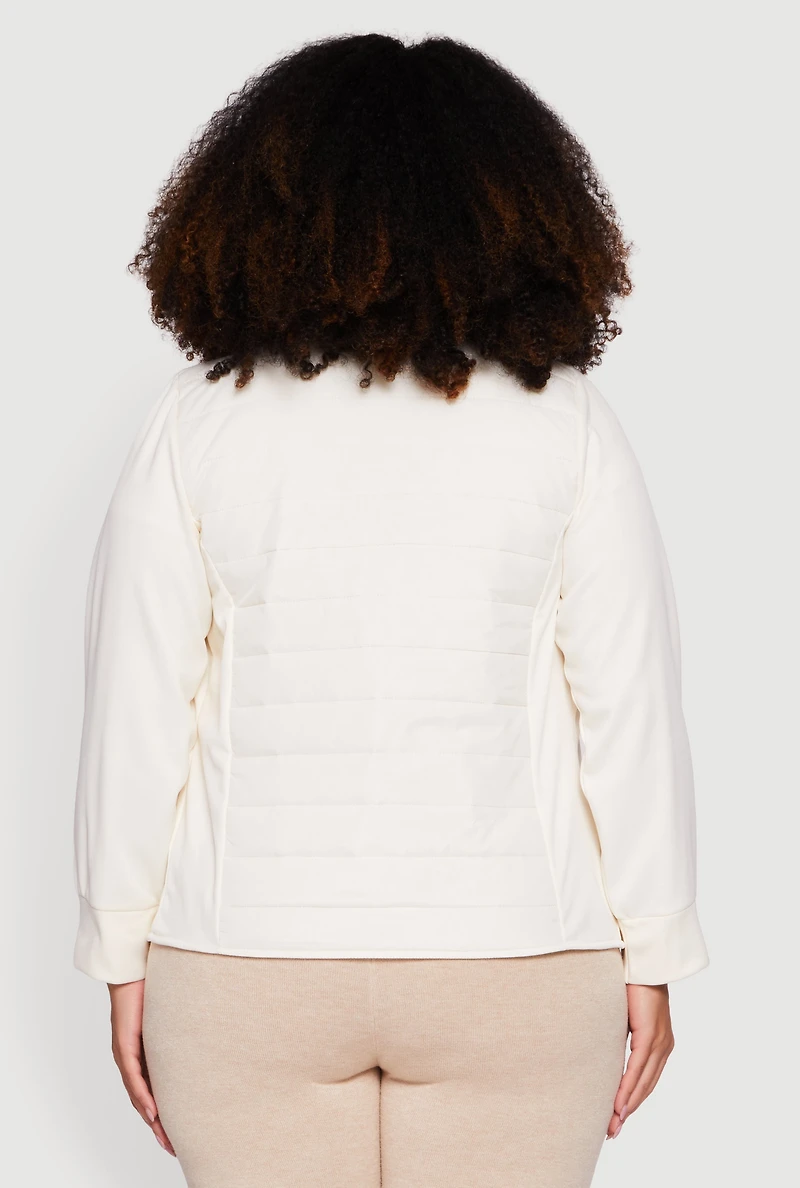 Plus Mock Neck Zip Front Puffer Jacket