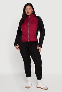 Plus Color Block Puffer Jacket with Thumb Holes