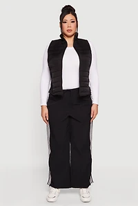 Plus Fleece Lined Side Detail Nylon Puffer Vest