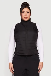 Plus Fleece Lined Side Detail Nylon Puffer Vest