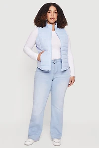 Plus Fleece Lined Side Detail Nylon Puffer Vest