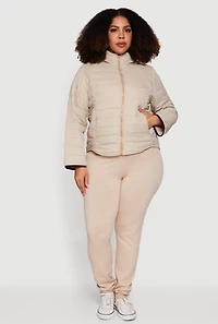 Plus Hooded Mock Neck Zip Front Puffer Jacket