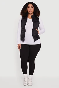 Womens Plus Mock Neck Zip Front Puffer Vest,