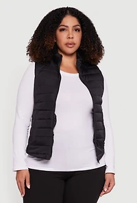 Womens Plus Mock Neck Zip Front Puffer Vest,