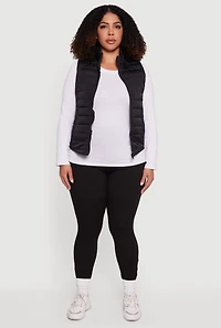Womens Plus Mock Neck Zip Front Puffer Vest,