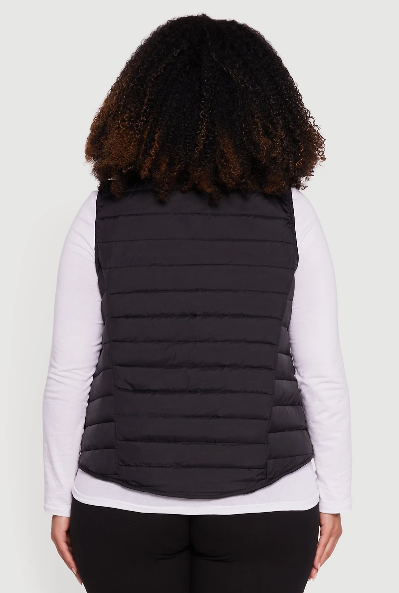 Womens Plus Mock Neck Zip Front Puffer Vest,