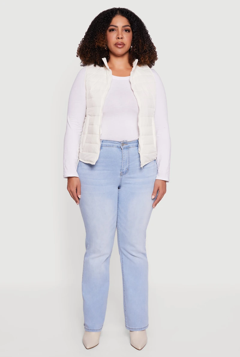 Plus Mock Neck Zip Front Puffer Vest