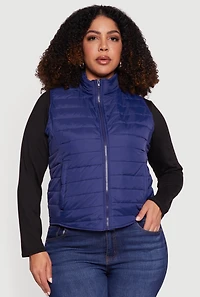Womens Plus Mock Neck Zip Front Puffer Vest, 2X
