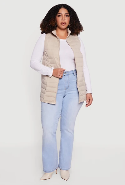 Womens Plus Lightweight Long Puffer Vest,